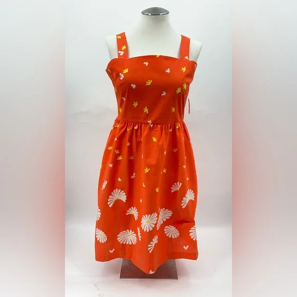 NEW Vintage 80s 18 Midi dress Orange Floral 0947 A-line fit and flare butterfly - Picture 2 of 14